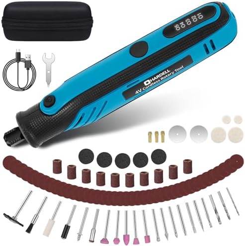 HARDELL Mini Cordless Rotary Tool, 4V Rotary Tool 5 Speed Display with Type-C Charging, Power Rotary Tool Kit with 69 Accessories for Sanding, Grinding, Engraving, Polishing, Drilling, Cutting, DIY