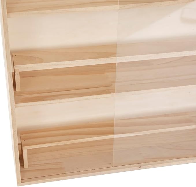 Wooden Figurine Display Case,House-Shaped Cabinet with 2 Movable Shelves | 3-Tier,Dust-Proof Acrylic Door for Collectibles Toys Figures Souvenirs (19.49x4.72x22.05 inches)