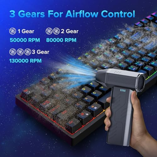 Compressed Air Duster, 8000mAh 130,000 RPM Keyboard Cleaner, Replace Compressed air can, Computer Accessories for Outdoors, PC, Electronics, Snow and Car Dust Off