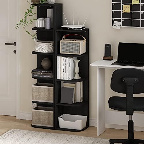 Furinno PASIR Book Shelf, 5-Tier Corner Bookshelf with Open Shelf, Standing Bookcase, 9.3 x 12 x 51.7, for Organization and Storage, for Living Room, Bedroom, Home Office, Blackwood