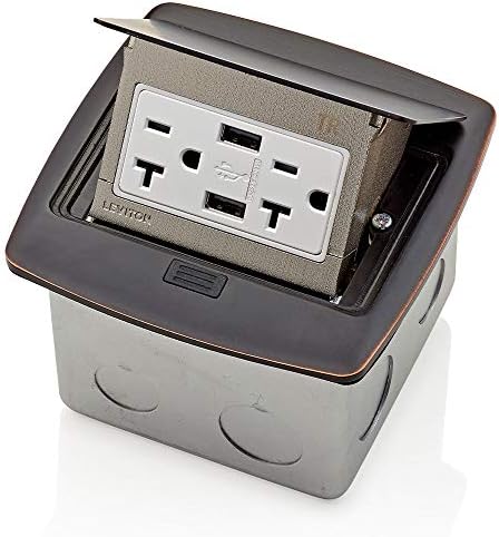 Leviton Pop-Up Floor Box with Dual Type A, 3.6 USB Charger, 20 Amp Outlet, PFUS2-BZ, Bronze