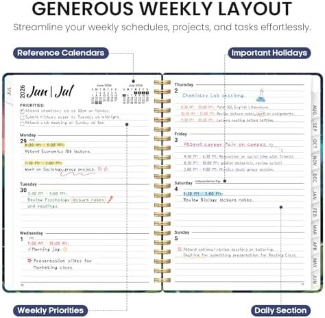 Planner 2026-2027, Jul 2026-Jun 2027 Academic Monthly & Weekly Planner | 6.3" x 8.5" Hardcover Calendar Planner for Women, Spiral Organizer with tabs, School Office Home Supplies, Polaris Retreat