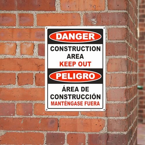 BRIMAR Bilingual Danger Construction Area Keep Out Sign, 10 X 14 Inch
