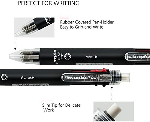 Baile Grip 5+1, 5 Color 0.7 mm Ballpoint Multi Pen & 0.5 mm Pencil With Eraser In Cap (BLACK)
