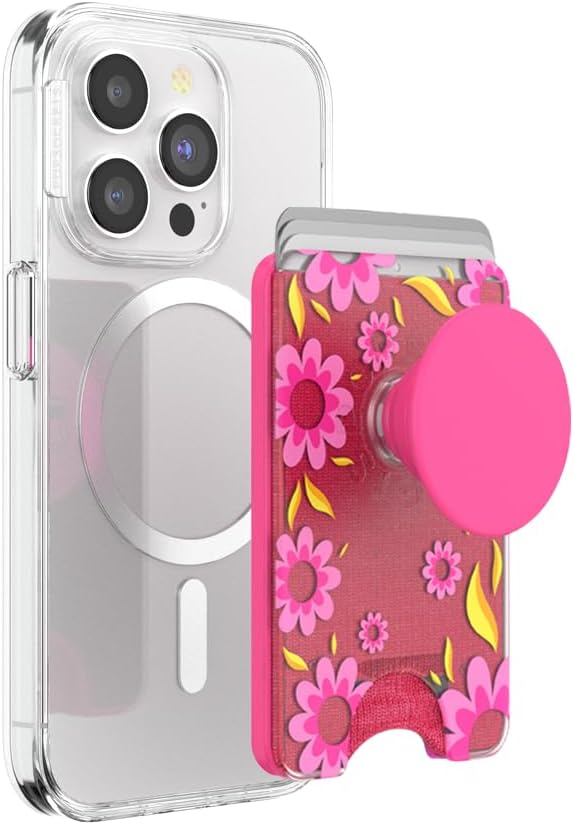 PopSockets Phone Wallet for MagSafe with Grip- Pink Relief | PopWallet, Holds 3 Cards, Magnetic, Removable, Secure, Hot Pink, Electronic Accessories, For iPad/Kindle/iPhone/Android