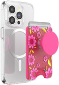 PopSockets Phone Wallet for MagSafe with Grip- Pink Relief | PopWallet, Holds 3 Cards, Magnetic, Removable, Secure, Hot Pink, Electronic Accessories, For iPad/Kindle/iPhone/Android