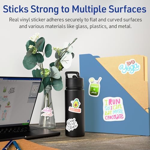 Avery Printable Vinyl Sticker Paper, 8-1/2" x 11", Matte White, Permanent Adhesive, Laser Printer Compatible, 7 Sheets Total, Ideal for Decal Stickers, Giveaways, Decals for Water Bottles, and More