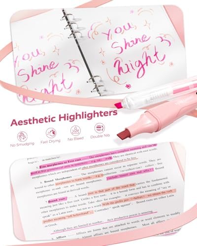 Four Candies Cute Aesthetic Pink School Supplies Kit for Girls | College Supplies and Nursing Essentials Pens, Highlighters, Mechanical Pencils, Sticky Notes for Students, Journaling