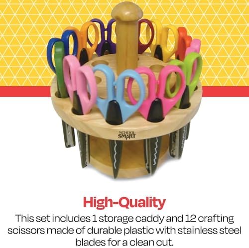 School Smart Paper Edger Scissors, 6-1/2 x 2-1/2 Inches, Assorted Colors, Set of 12