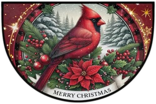 Christmas round red leader Half Round Door Mat Non Slip Washable Semi Circle Area Rug Absorbent Soft Half Moon Rug Floor Mat for Indoor Outdoor Kitchen Bathroom Patio Front Door Mat Decor,a-67