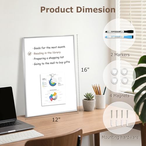 Small Magnetic Whiteboard, 16" x 12" Dry Erase White Board