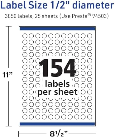 Avery® TrueBlock® Matte White Round Labels, Sure Feed® Technology, 0.5" Diameter, 3,850 Matte White Labels, Print-to-The-Edge, Laser/Inkjet Printable, Great for Product Merchandising Stickers
