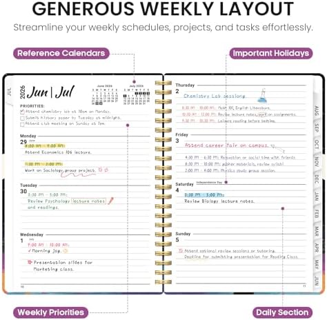 Planner 2026-2027, Monthly & Weekly Jul 2026-Jun 2027 Planner Calendar