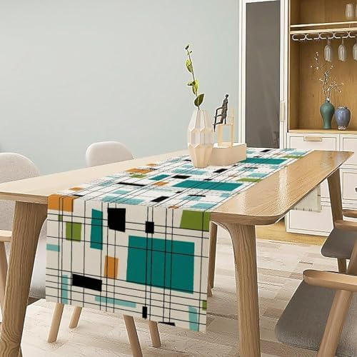 Mid Century Geometric Table Runner,Table Runners for Kitchen Dining Modern Tables Decor Decoration for Kitchen Family Dinner Table Holiday Party 13 x 90 Inch