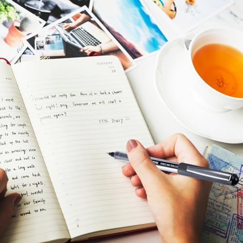 EYEYE Black Pens Pack of 50, 0.5mm Extra Fine Point Roller Ball Pen | Back to School Essential, Quick Drying Liquid Ink Rollerball Pen Fine Point Smooth Writing Pen for Journaling Office Supplies