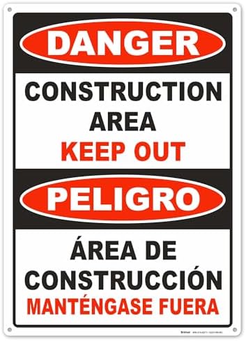 BRIMAR Bilingual Danger Construction Area Keep Out Sign, 10 X 14 Inch