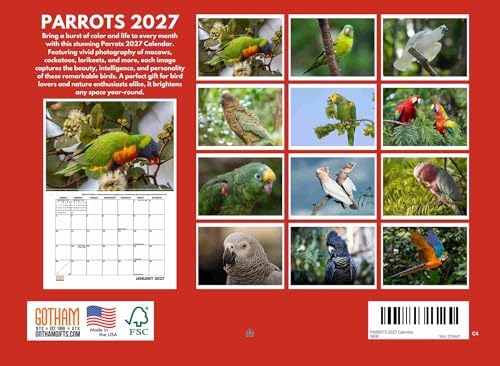 Parrot Calendar 2027 Monthly Wall Calender 12 Month