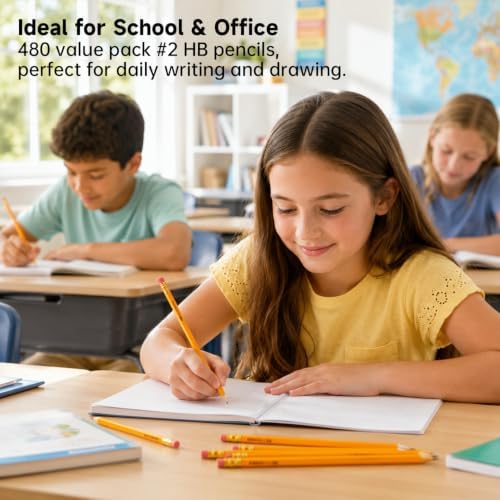 Shuttle Art 480 Pack #2 HB Pencils Pre-Sharpened, Bulk Pencils with Erasers