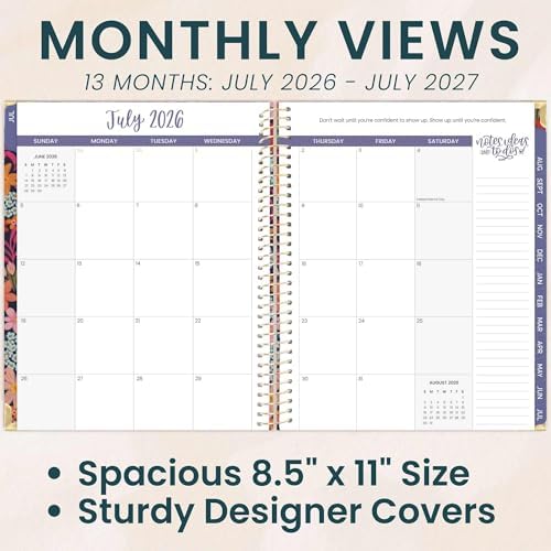 bloom daily planners HARDCOVER Planner 2026-2027 (8.5" x 11") Academic Year (July 2026 - July 2027) - 13 Months Task Goal Planner for Women - Monthly & Weekly Agenda Book - Floral Fiesta