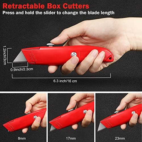 Reginary 30 Pcs Box Cutters Bulk, Utility Knives, Black, Yellow, Red