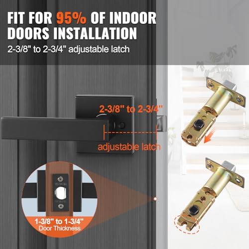 VEVOR Passage Door Handle, 5-Pack Matte Black Interior Door Lever, Left or Right Reversible Non-Locking Handle Lever, 45° Rotation to Open, Square Door Handles for Hallways, Closets, Meeting Spaces