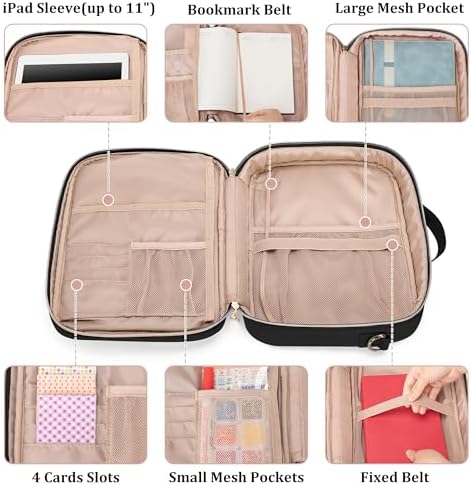 Teamoy Journal Supplies Storage Case, Portable Planner Bag, Black Quilted