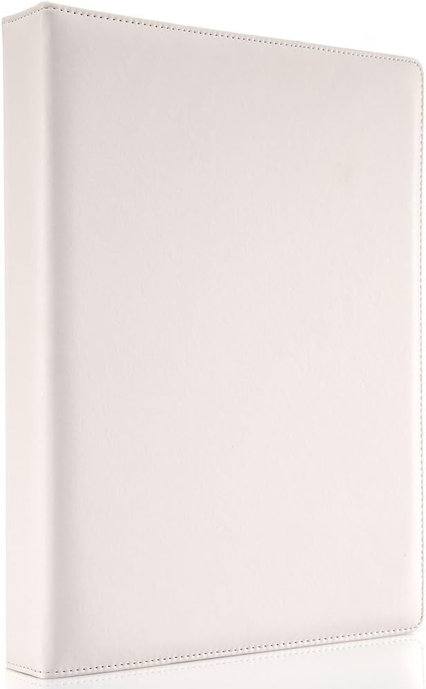 KINGFOM A4 Faux Leather Padfolio Ring Binder Business File Folder Document Holder with Card Holder (3 Ring Binder White)