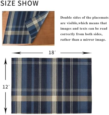 ALAZA Navy Plaid Tartan Pattern Set of 6 Placemats Rectangle Table Mat for Dining Table Restaurant Kitchen Home Decor, 12" x 18"