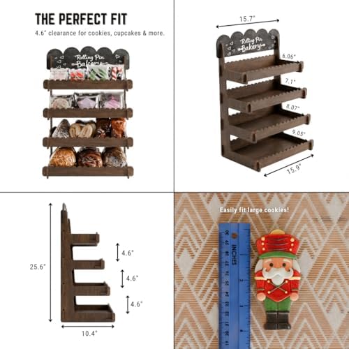 HOTCAN Wooden Cookie Display Stand with Chalkboard Sign for Bakers, Vendors, Craft Fairs | Pastry Display for Market Booths & Events | 4 Tiered Cookie Display for Muffins, Cakes, and Pastries (Brown)