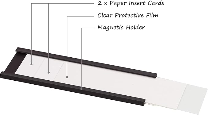 Realth C Channel Magnetic Label Holders 50 Pack 1'' x 2'' with Paper Inserts and Clear Plastic Protectors, Magnetic Data Card Holders File Cabinet Labels for Metal Racks and Shelves