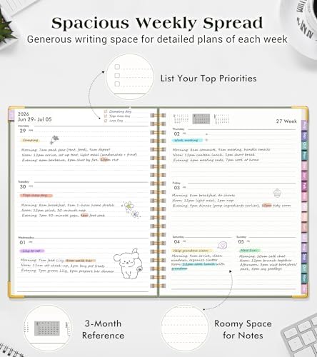 Academic Planner 2026-2027, 18 Months Weekly and Monthly Hardcover Planner, July 2026 - December 2027, 8.5" x 11" A4 Large Daily Calendar Planner Book with Tabs, Spiral College School Agenda Organizer for Student Teacher, Green