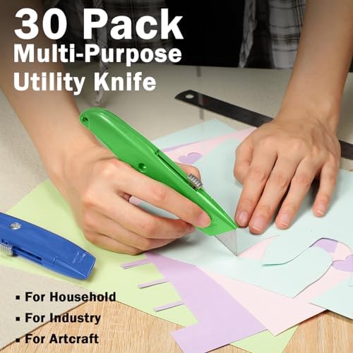 Reginary 30 Pcs Box Cutters Bulk, Utility Knives, Red, Green, Blue
