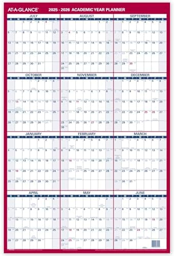 AT-A-GLANCE Erasable Calendar 2025-2026, Dry Erase Wall Planner, 24" x 36", Large, Academic & Regular Year, Double Sided, Vertical (PM210S28)