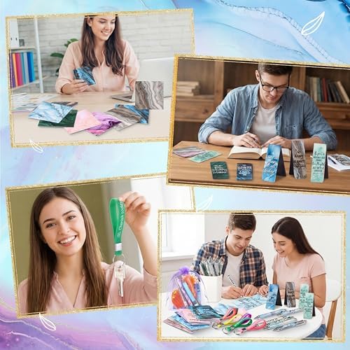 Pasimy 218 Pcs Inspirational Stationery Gifts Motivational Mini Notepad Pen Quote Bookmarks Stress Relief Stickers Inspiring Silicone Keychains for Home Office Appreciation Gift(Marble)