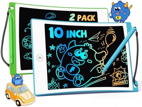TEKFUN Toys for Kids, 10in 2 Pcs LCD Writing Tablet, Erasable Doodle Board Reusable Drawing Pad for Boys with Anti-Lost Stylus, Car Trip Blue Toys Christmas Birthday Gift for Ages 3 4 5 6 7