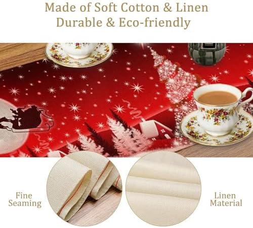Merry Christmas Table Runner Red Snowflakes ,Xmas Ball Ornaments Snow Red Table Runners for Dinning Table,Snowflake Sparkle Kitchen Decor,Holiday Dinner Decoration-13x108 Inch