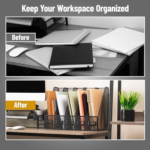 Mind Reader 5-Compartment Vertical File Organizer, Desktop Paper Sorter, Office, Metal Mesh, Black