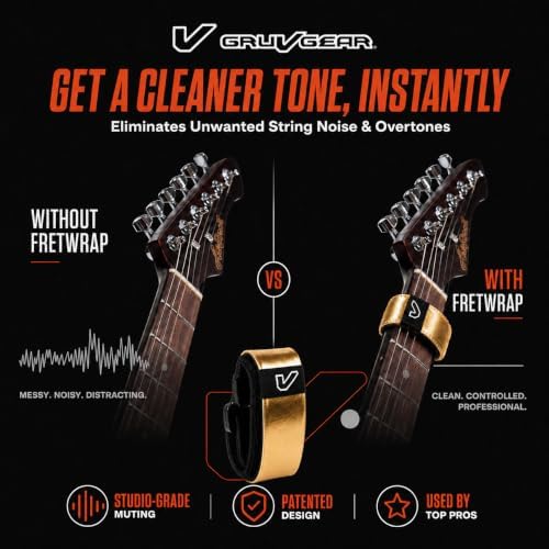 Gruv Gear Fret Wrap & Guitar Mute, Fretwrap for Acoustic, Electric & Bass | String Dampener Recording, Tapping & Practice Accessory (1 Pack, Large Gold, Fits 6 String Bass, 8 String Guitar)