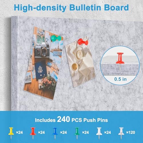 DOLLAR BOSS Felt Cork Board Tiles 24 Pcs 12"x12" Bulletin Board, Light Gray