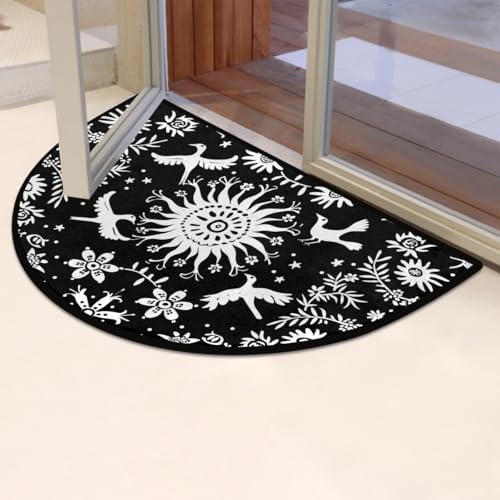 Pardick Vintage Boho Flower Bird Half Round Door Mat, Non-Slip Welcome Indoor Entrance Way Rug Semi Circle Front Doormats Washable Bathroom Kitchen Floor Mat, Outdoor Rugs for Patio, Hearth Rug