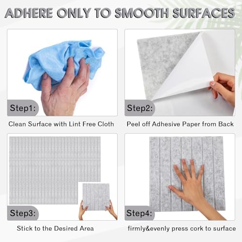 Honoson 12 Pack Felt Bulletin Board Self Adhesive Wall Tiles, Marble Gray