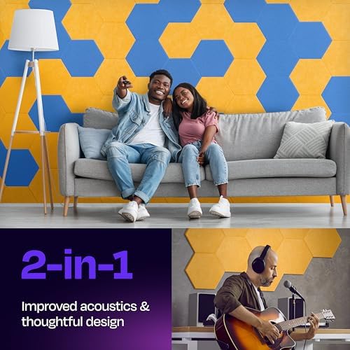 Acoustic Panels 12-Pack Soundproof Wall Panels 14"X12.1"X0.4" Sound Panels High Density Sound Dampening Panels - [Sunny Yellow Hexagon]