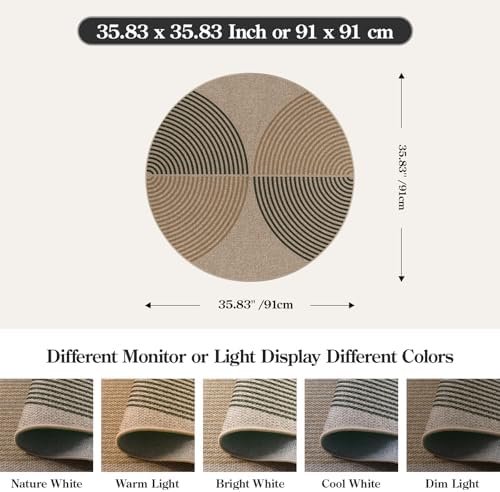 Lahome Modern Rainbow Small Round Rug 3ft, Circle Washable Kitchen Rug