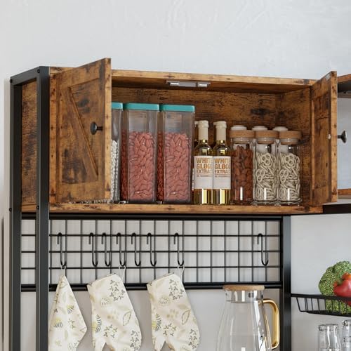 IRONCK Bakers Rack with Cabinet and Power Outlet, Coffee Bar, Vintage Brown
