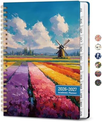 Large Planner 2026-2027, A4 (8.5" x 11") Hardcover Weekly & Monthly Planner July 2026 - June 2027 with Monthly Tabs, Academic Planner for School, Work and Office, Tulip Fields