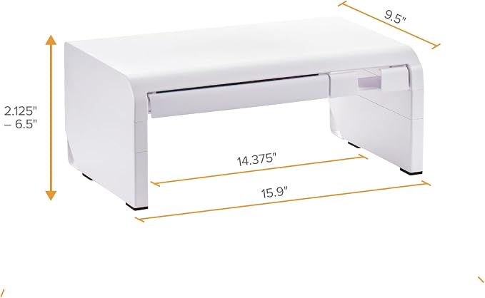 Bostitch Konnect Adjustable Monitor Riser with Drawer & Cell Phone Holder, Laptop Stand for Desk, 4 Height Levels, Cable Management & Rubber Feet
