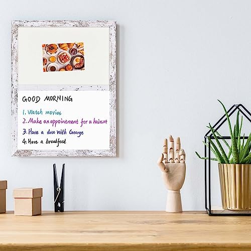 Bulletin Board Whiteboard Beige Felt Board Combo for Office School Kitchen Bedroom, White Wood Frame,13"*17",Whiteboard+WH-3343WH