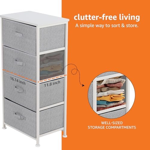 Amazon Basics Fabric 4-Drawer Storage Organizer Unit for Closet, Bedroom, White