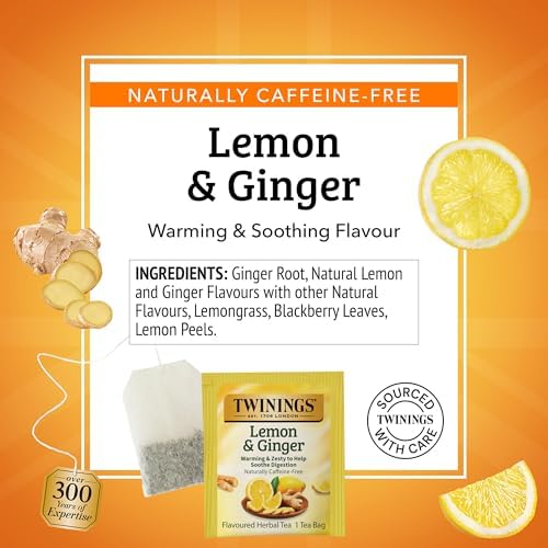 Twinings Lemon & Ginger, Caffeine-Free Herbal Tea Bags, 100 CT Box (1 Pack)