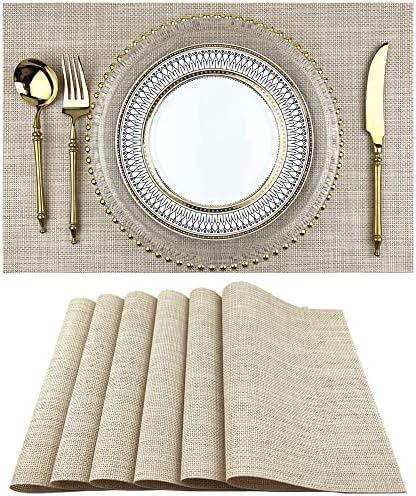 WAZAIGUR Placemats Crisscross Woven Vinyl Place Mats Set of 6 Beige